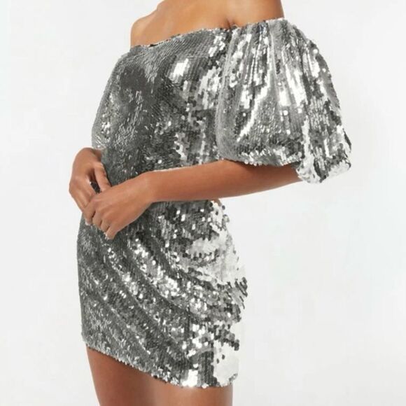 Rhode Silver Sequin Dali Mini Dress Above The Knee Size 0 New With Tags Small - Picture 1 of 9